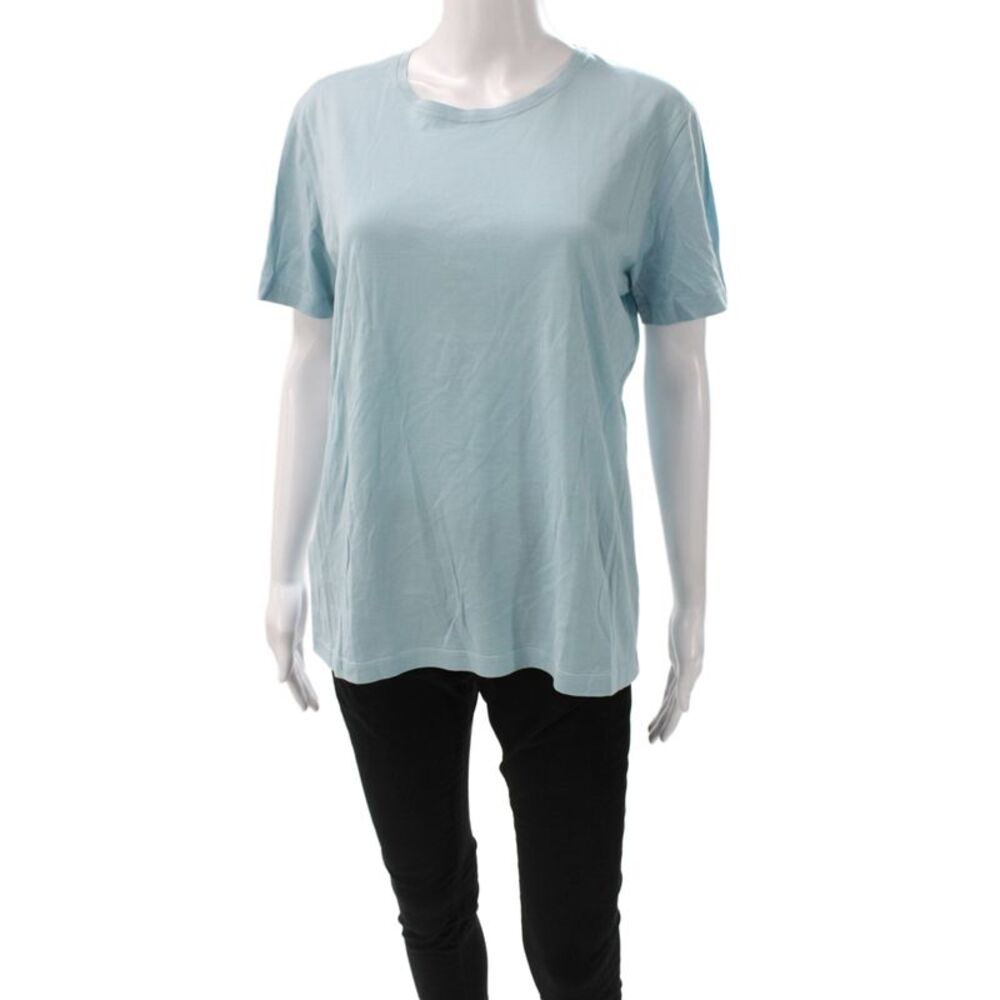 Les Copains Women Basic Light Blue Tee Cotton Crew Neck Short Sleeve Size 46